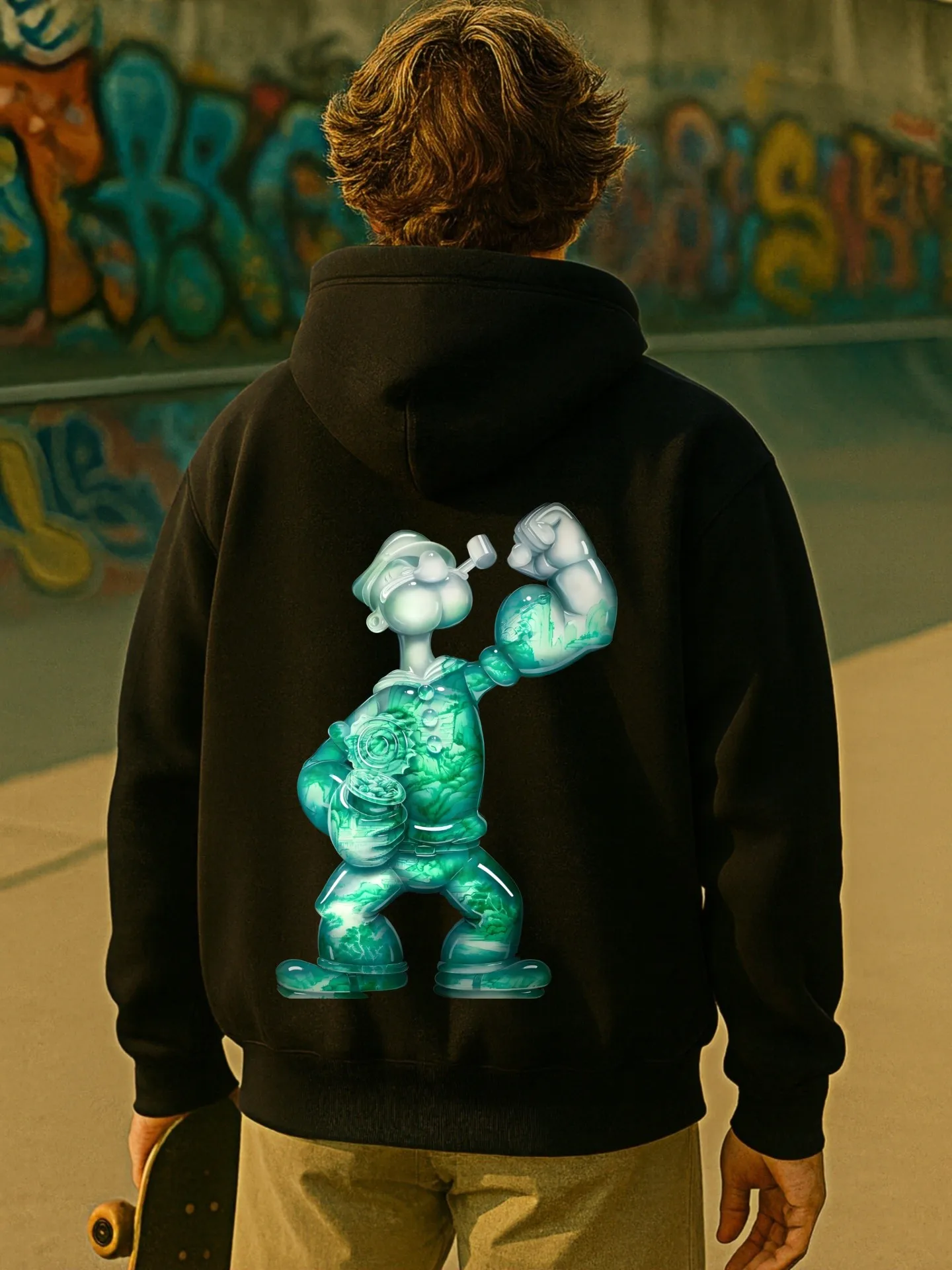 هوديي برسومات جرافيك للرجال، طباعة كرتونية، نمط كاجوال، مبطن بالصوف، للرجال، للارتداء اليومي