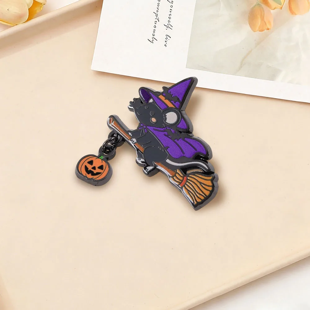 Halloween-Hexen-Maus-Emaille-Brosche, Kürbis-Anhänger, Niedliche Cartoon-Anstecknadel, Jubiläums-Party-Accessoire, Modeschmuck-Geschenk – Detail 13