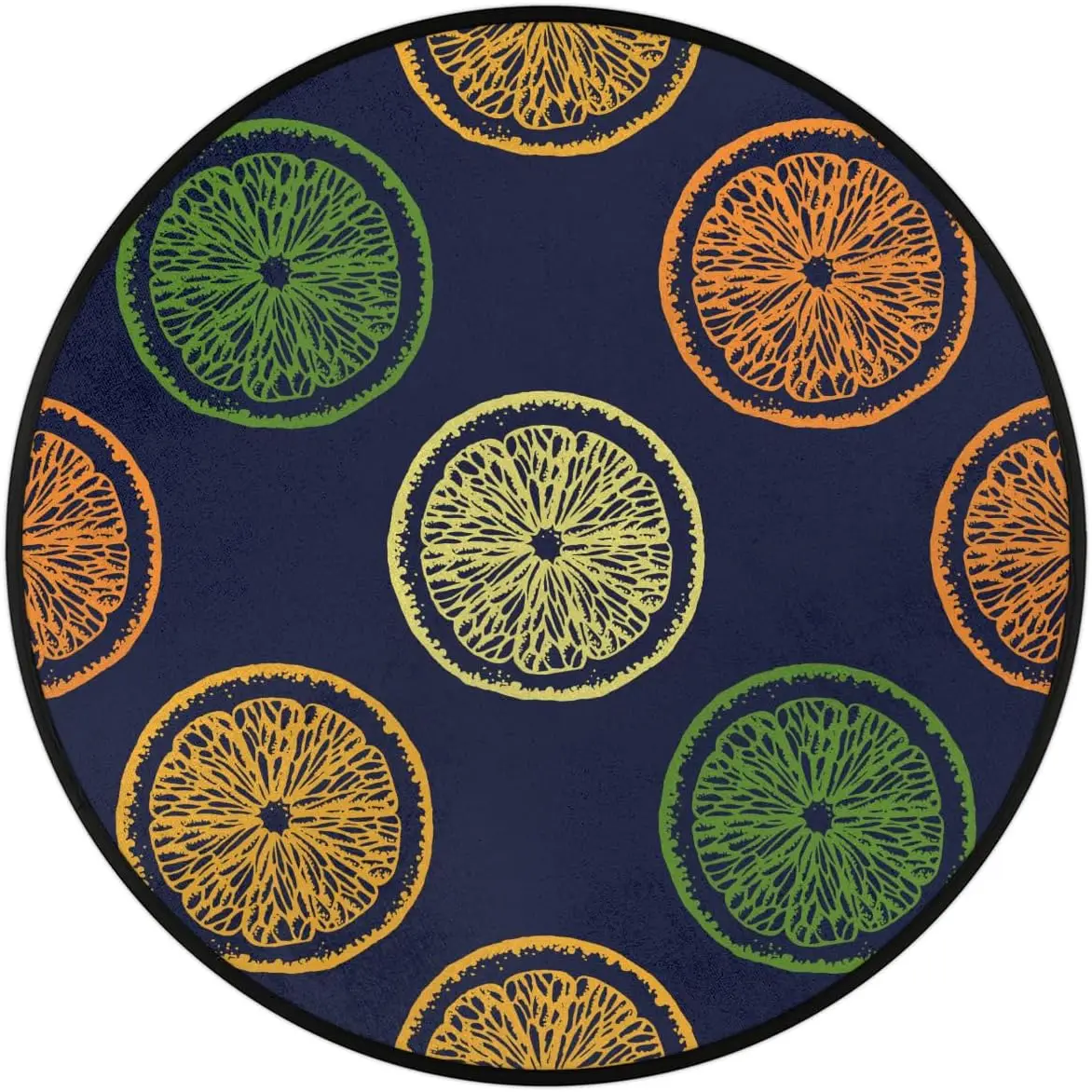 Abstract Lemon Print Round Rug – Soft Washable Non-Slip Circular Mat for Kids Room Bedroom Home Decor