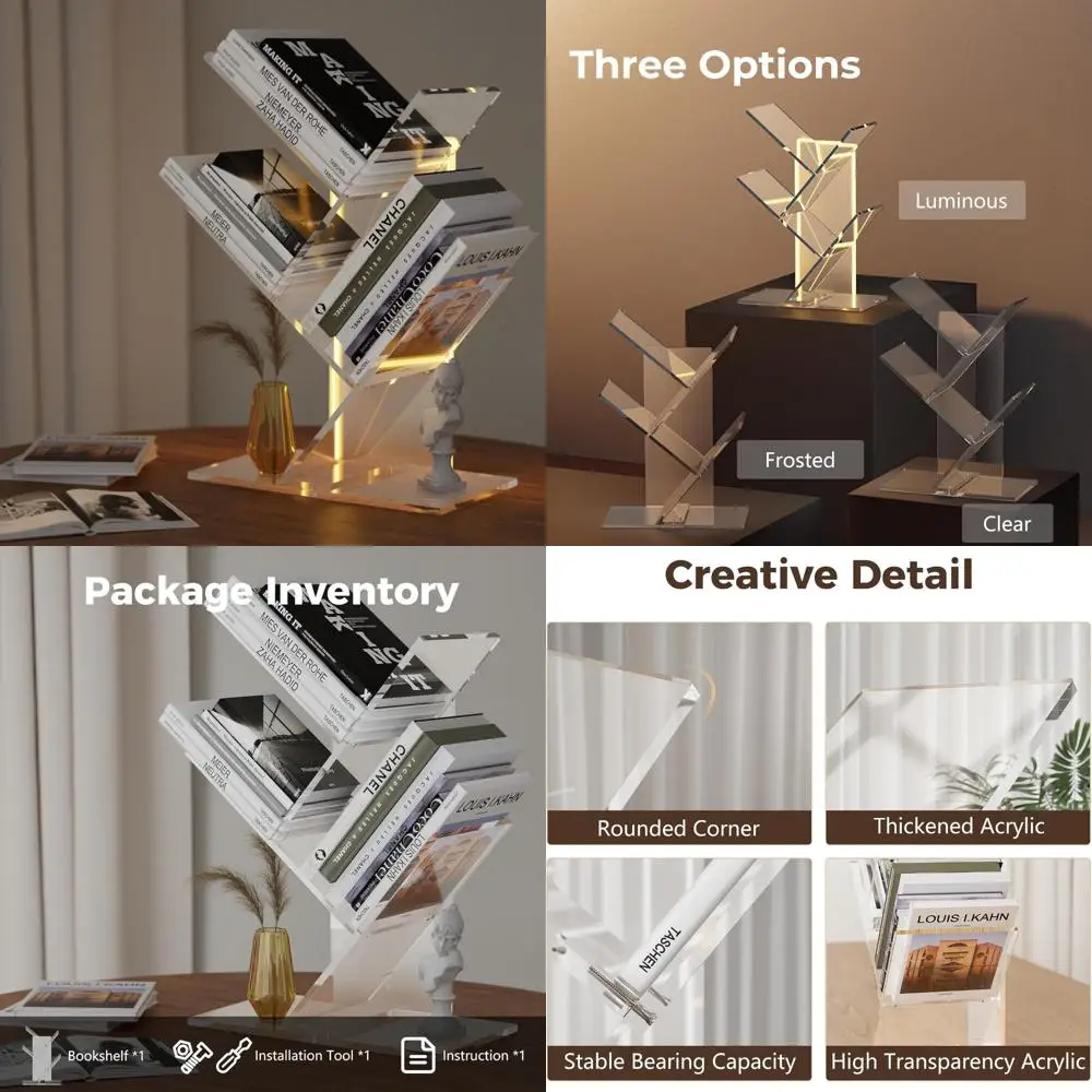 

Acrylic 3-Tier Compact Bookshelf for Small Spaces, Ideal Mini Tree Design for Home Books, CDs, and Media Storage