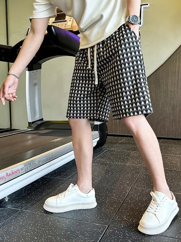 

High Quali Summer Casual Plaid orts ex Loose Five-Quarter Length Sports Beachwear Faion Urban Sle Youth Suitable