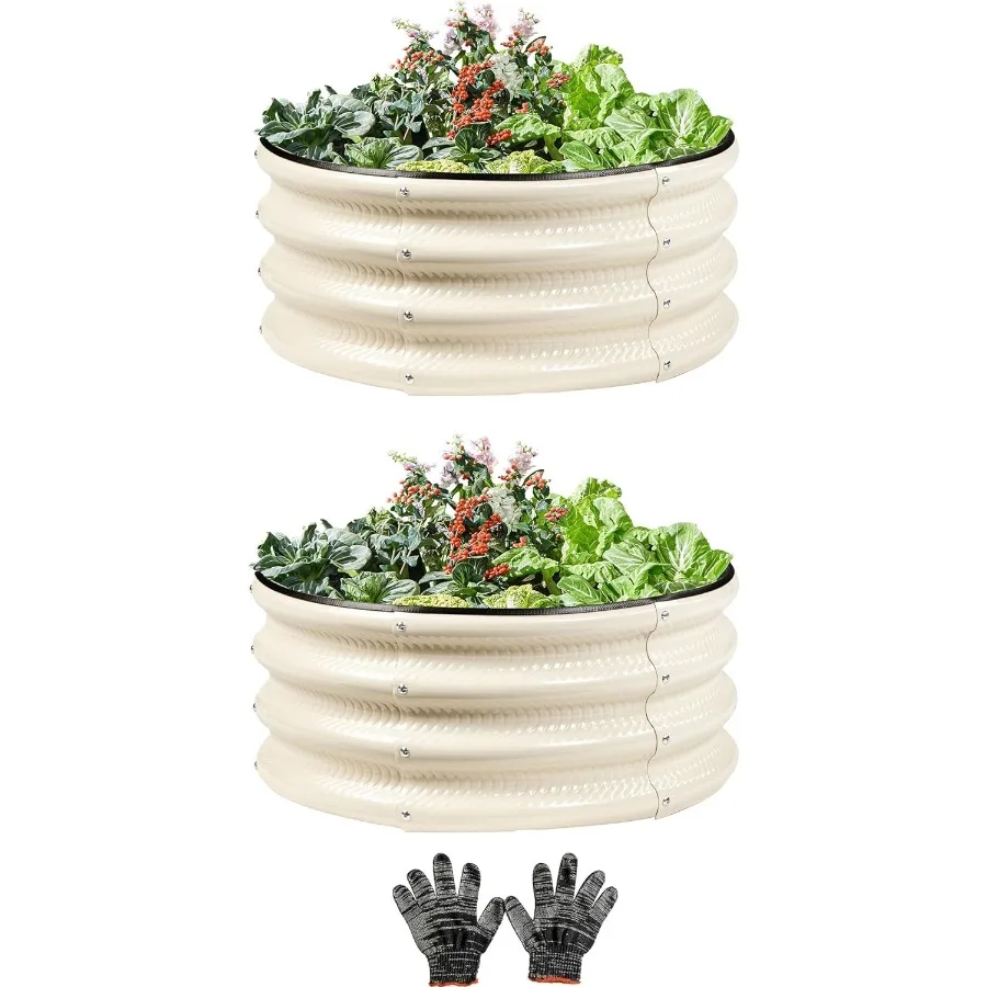

2 Pcs 2x2X1 FT Round Galvanized Raised Garden Bed Kit White Outdoor Planter Garden Bed Metal Raised Box for Vegetables Fruits F