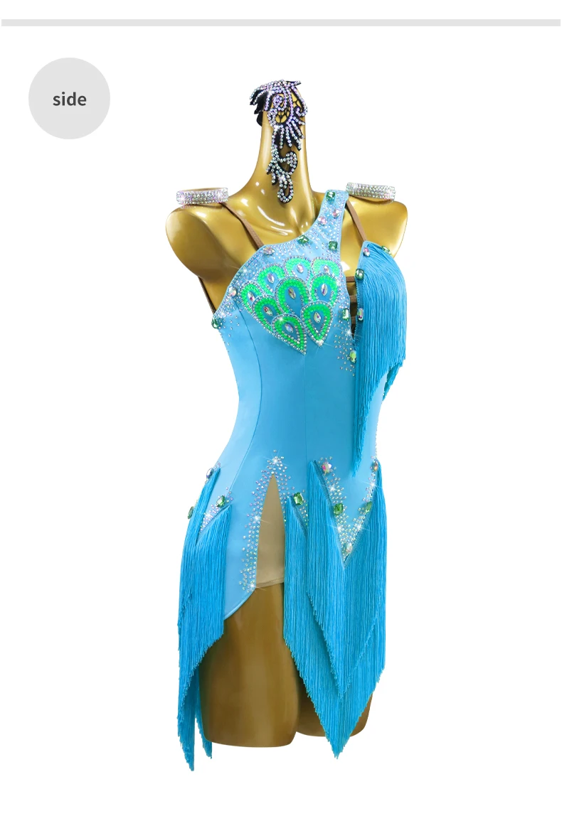 Lateinamerikanisches Tanzkleid, Partykleidung, Tanzbekleidung für Damen, lyrisches Kostüm, Ballsaal-, Karnevals-, Bühnen- und Abendgarderobe, elegantes Party- und Auftrittsoutfit. – Detail 8