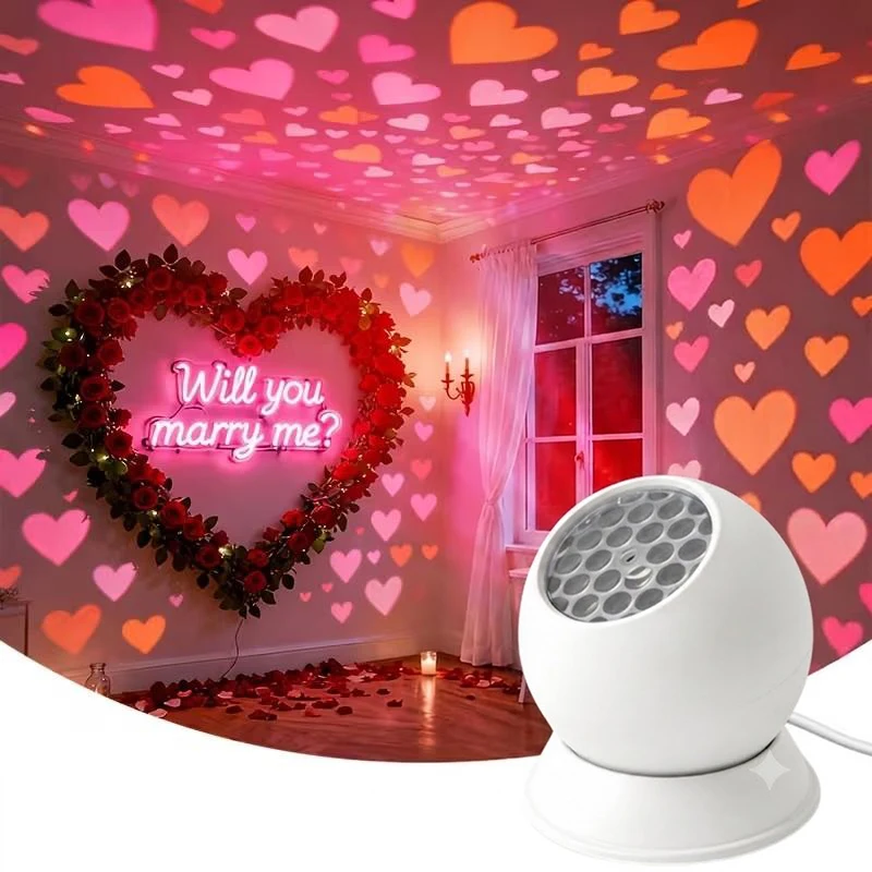 Dynamic Romantic Love Heart Projection Night Light Portable Low Power for Bedroom Kids Room Night Companion Decor