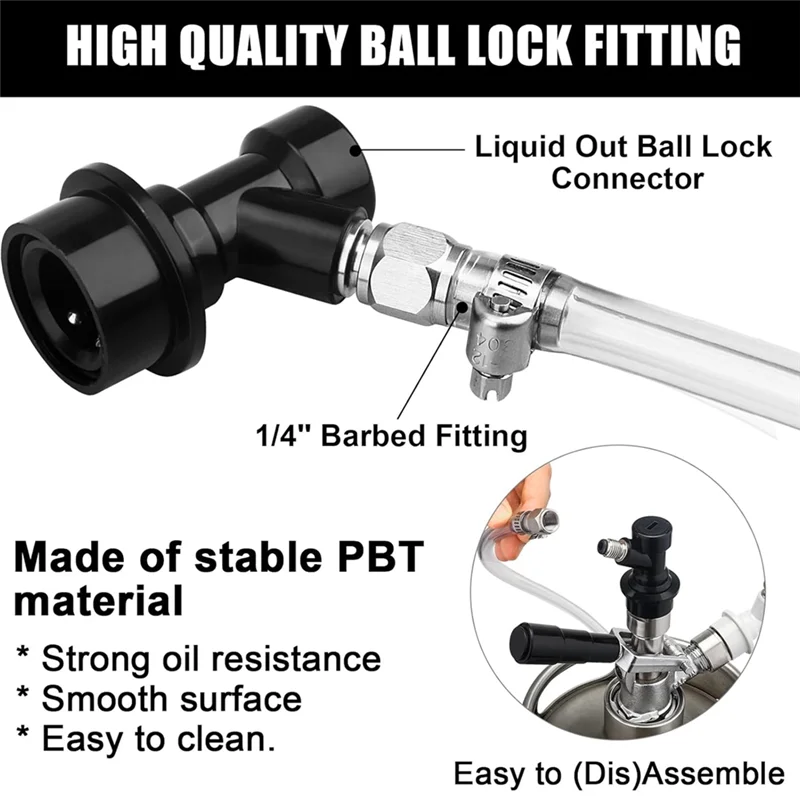 5 FT Ball Lock Beer Line Assembly Kit,Tubing Ball Lock Quick Disconnect For Cornelius Keg Beer Dispenser Soda Durable