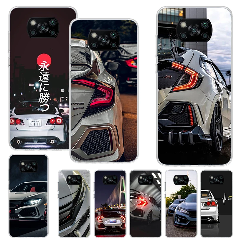 JDM Type R Civic Sport Car Print Soft Case for Xiaomi Poco X3 X4 NFC X5 Pro M3 M4 M5S Phone Shell F5 F4 GT F3 F2 F1 Pattern Cove