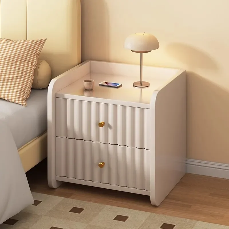 Cream Small Bedside Table Simple Bedroom Nightstand Storage Cabinet Creative Shelf for Home