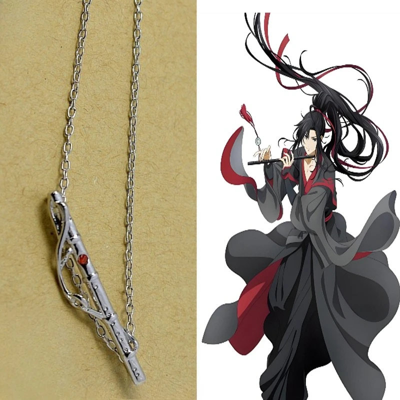 Anime Mo Dao Zu Shi Necklace Grandmaster of Demonic Cultivation Character Wei Wuxian Cosplay Cross Flute Pendant Choker Jewelry