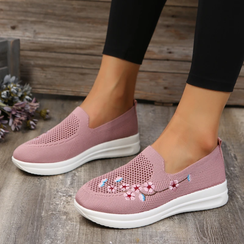 Women flat shoes  Mesh Breathable Floral Comfort Shoes Soft Solid Color Fashion Female Footwear Lightweight Zapatos De Mujer