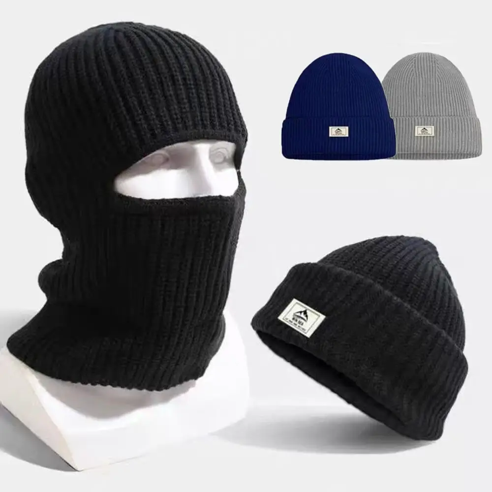 

2 in1 Mask Beanies Hats Winter Warm Knitted Balaclava Hat Windproof Full Face Ski Bonnet Winter Men's Cycling Earmuffs Cap