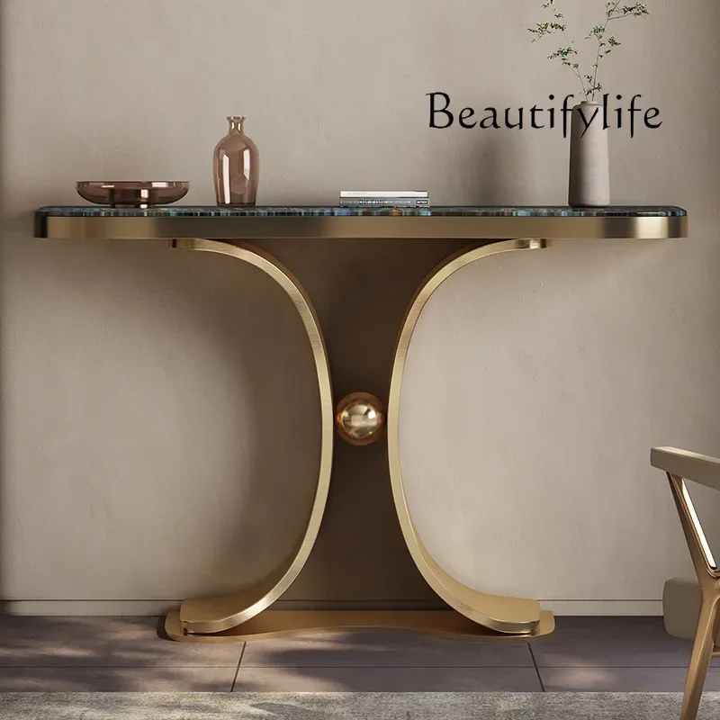X35 Modern Light Luxury Entrance Cabinet Foyer Household Entrance Table Stainless Steel Luxury Stone End View Table