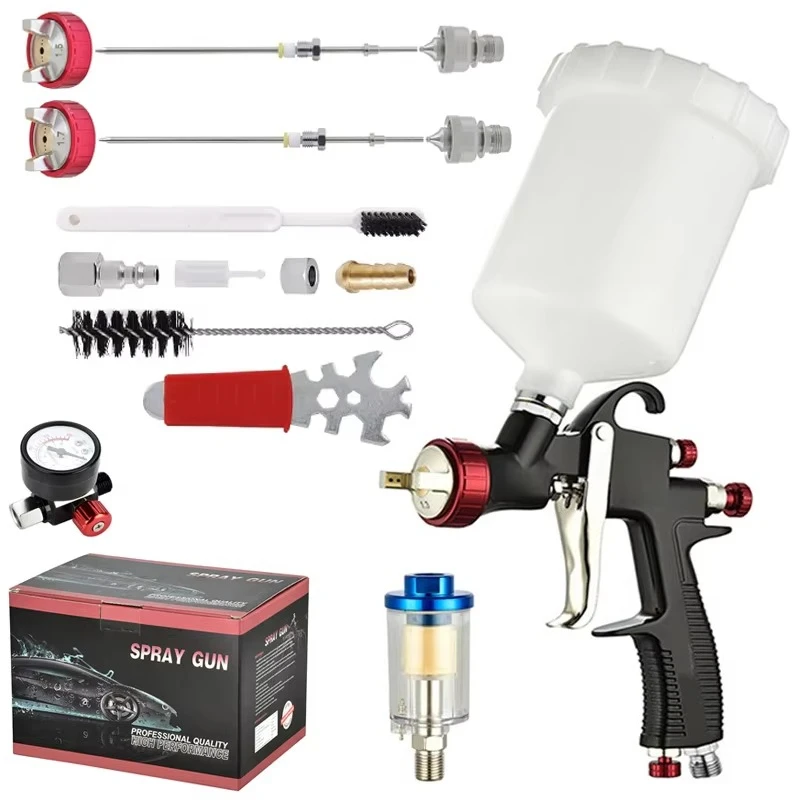 Professional Aluminum Alloy Automotive Spray Gun Kit 1.3/1.5/1.7mm Nozzles High Atomization Gravity Feed