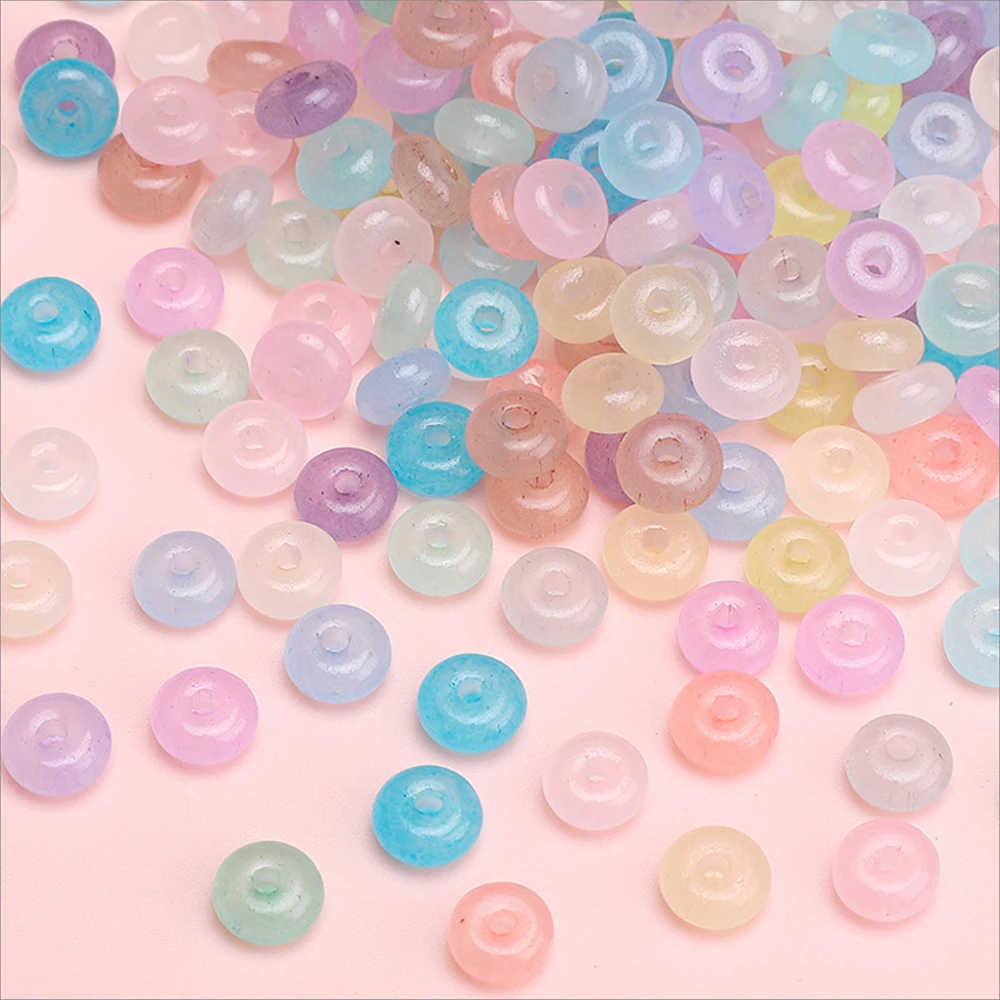 50 قطعة الزجاج الملون تقليد اليشم المعداد الخرز شقة مستديرة فضفاض حبة لصنع المجوهرات سوار يدوي الصنع إكسسوارات الحرفية #4