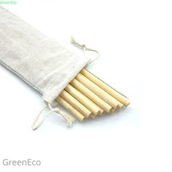 Natural Organic Bamboo Straw Set Eco Friendly Bamboo Straw Reusable Drinking Straws with Straw Case Brush