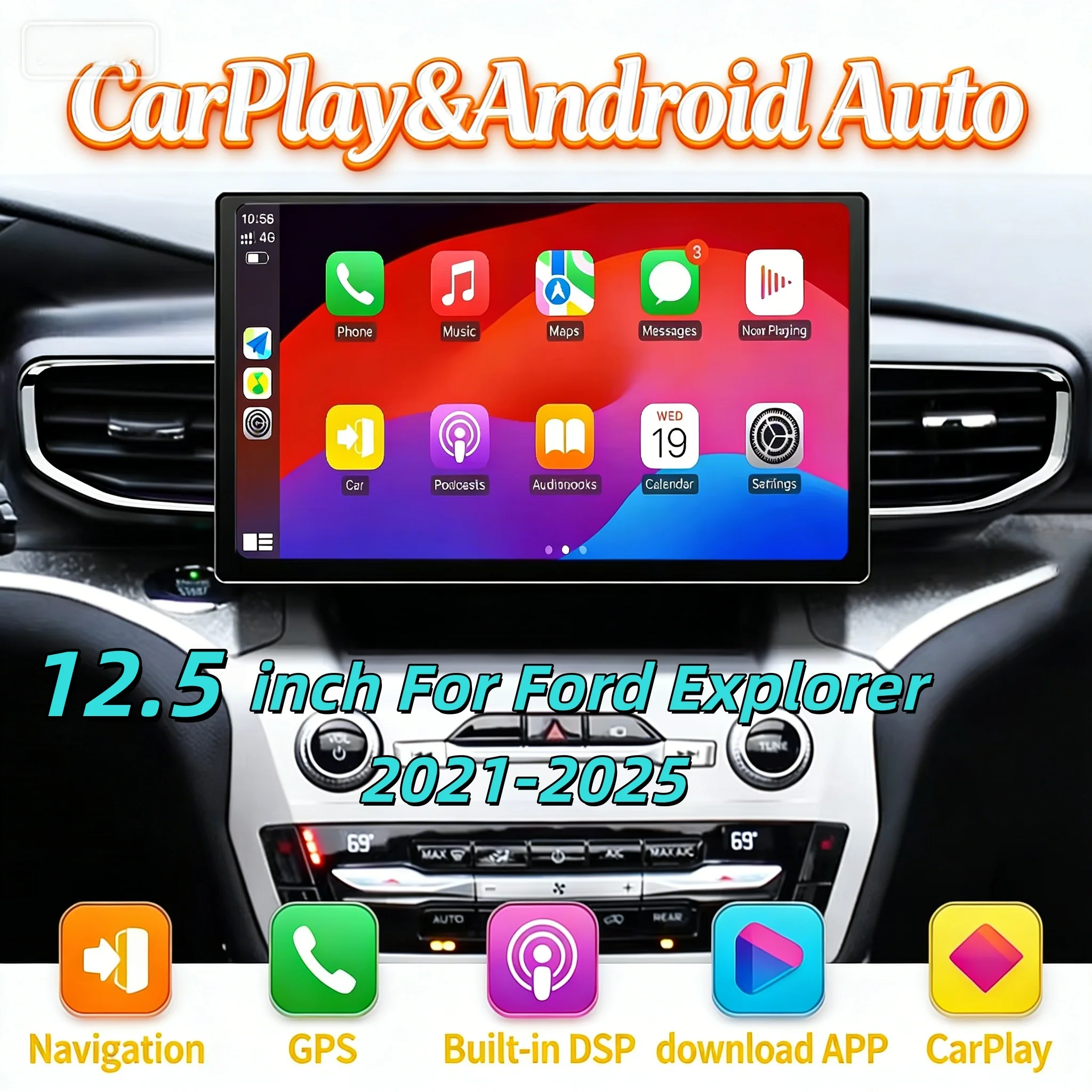

12,5 "Android автомобильный мультимедийный видеоплеер для Ford Explorer 2021-2025 беспроводной CarPlay Bluetooth GPS навигация радио авто 4G