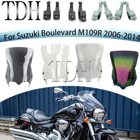 10" Touring Sport Windshield Cruiser Windscreen For Suzuki Boulevard M109R Boss M1800R M50 M90 Front Fairing W/ Clamp Bracket
