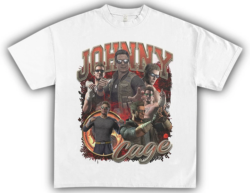 

Mortal Kombat Johnny Cage Game Peripheral American Retro Heavy Drop Shoulder Crew Neck T-shirt Hip Hop Short Sleeve Men Clothing