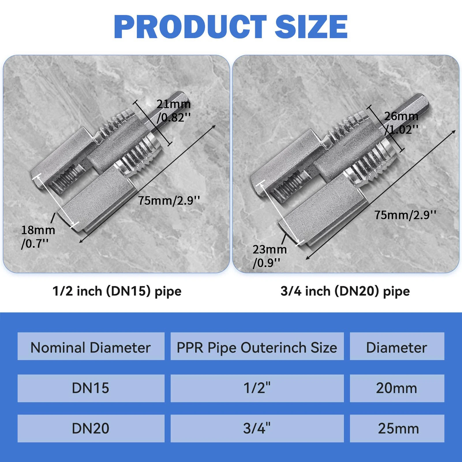 PPR/PVC Wasserrohr-Gewindeschneider 20MM/25MM Gewindeschneidwerkzeug für Innen- und Außengewinde Integrierte Gewindeformen Wasserrohr-Verdrahtungsöffner – Detail 1