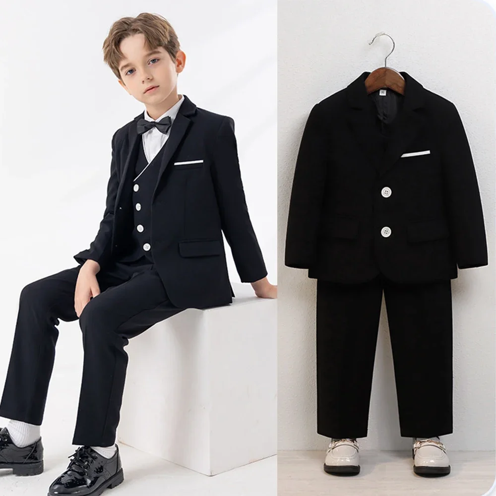 

Slim Fit Black Suit for Kids Boy Blazer Pants Children Clothing Set Wedding Tuxedo Formal Party Outfits Jacket+Vest+Trousers