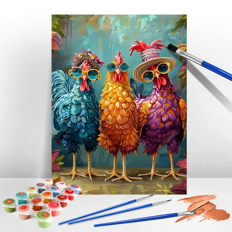 Bilder nach Zahlen, Huhn-Tier-Farbset für Erwachsene, digitales Gemälde, Ölgemälde für Wohnzimmer, Zuhause, interessantes Geschenk