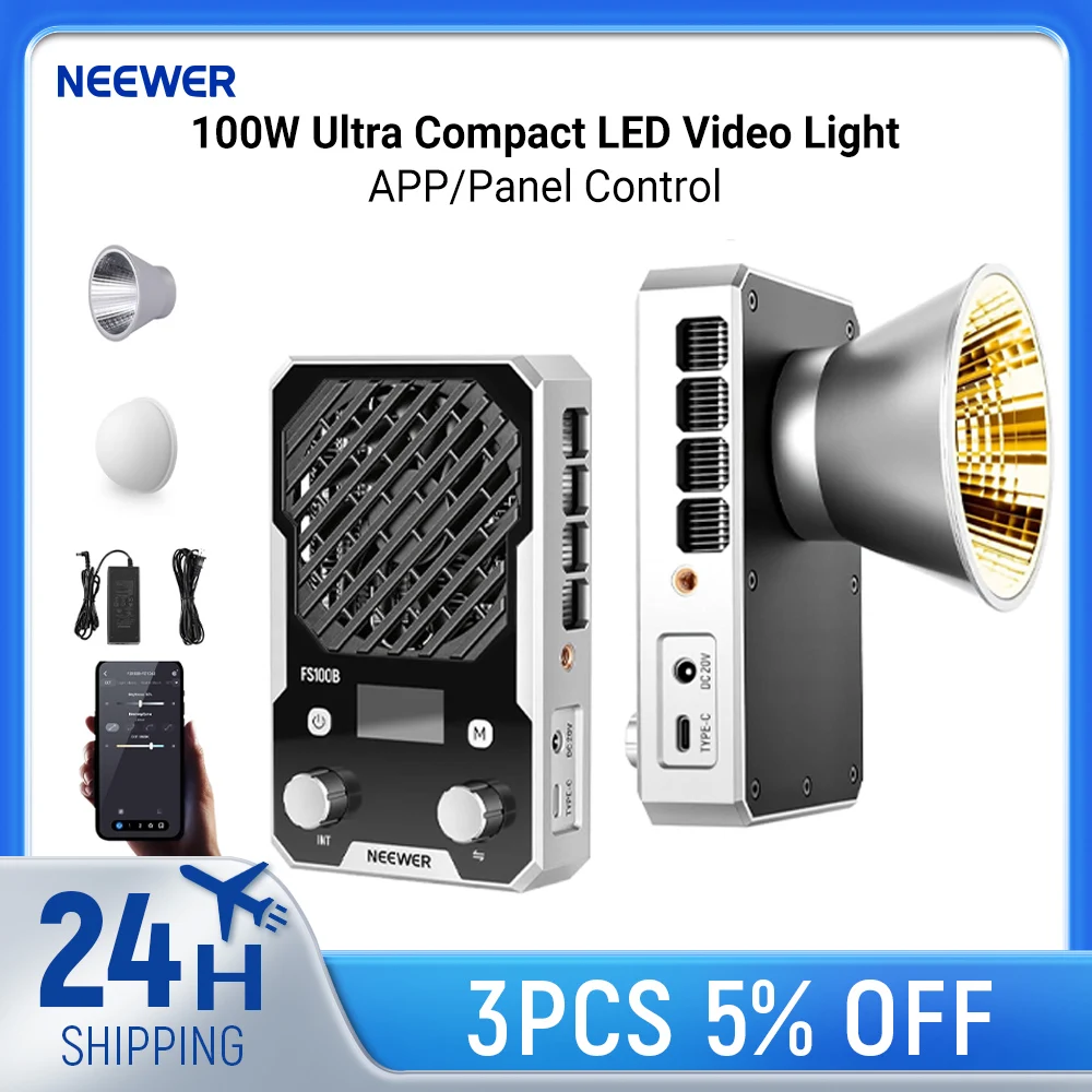 NEEWER 100W Ultra Compact LED Video Light APP/Panel Control, Pocket Size Bi Color COB Continuous Output Lighting For Studio
