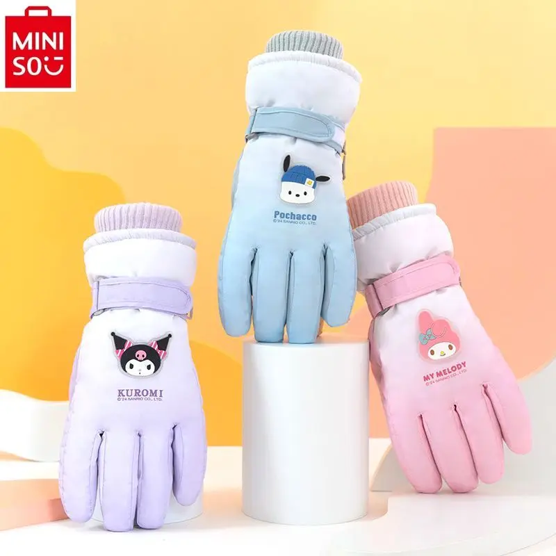 MINISO winter warm and plush thick waterproof touch screen cycling anti slip down cotton women's cartoon hello kitty gloves