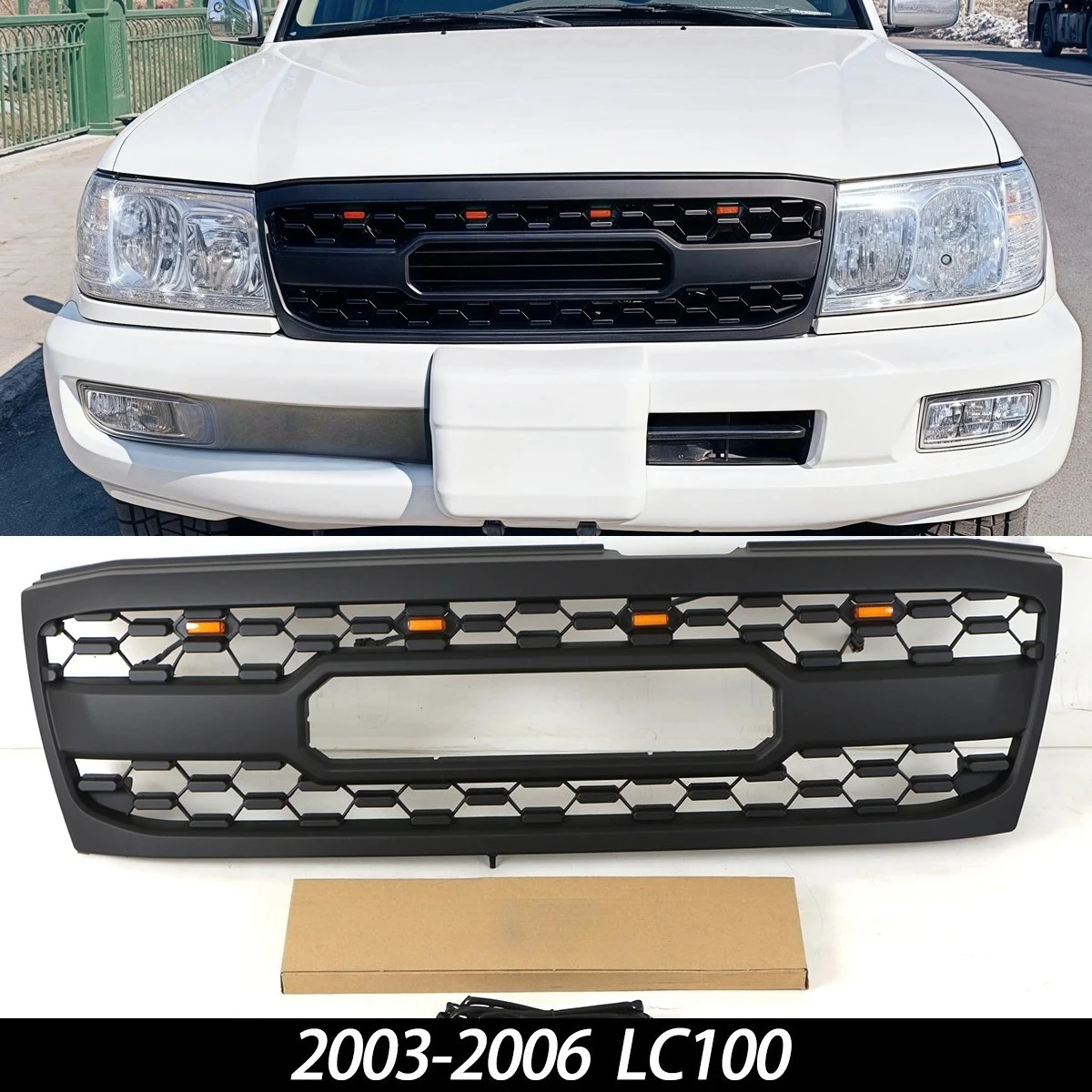 Parrilla delantera estilo TRD para Toyota Land Cruiser LC100 1998-2002/2003-2006, parrilla central para autos de carreras.
