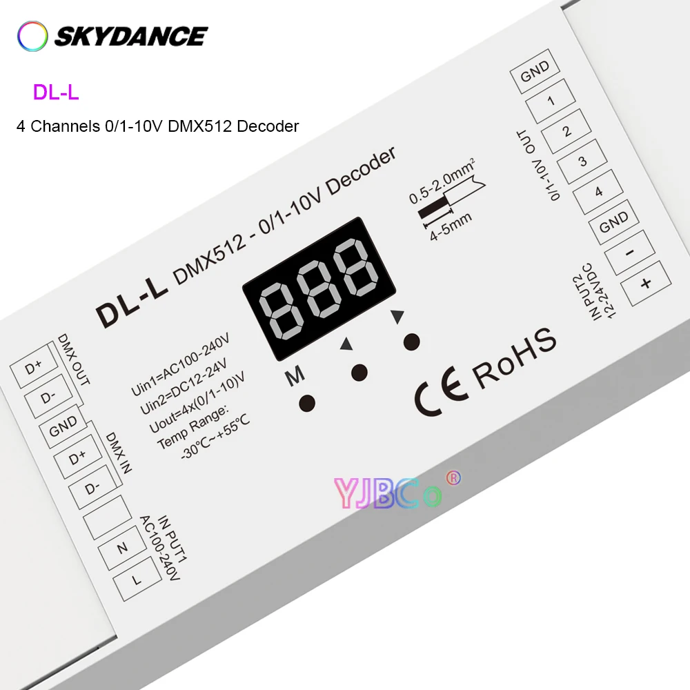 Светодиодный контроллер Skydance DMX512 на 4 канала, декодер 0–10 В, преобразователь сигнала DL-L DMX512, светодиодный диммер 0–10 В, сигнал DMX 512 на сигнал 0–10 В