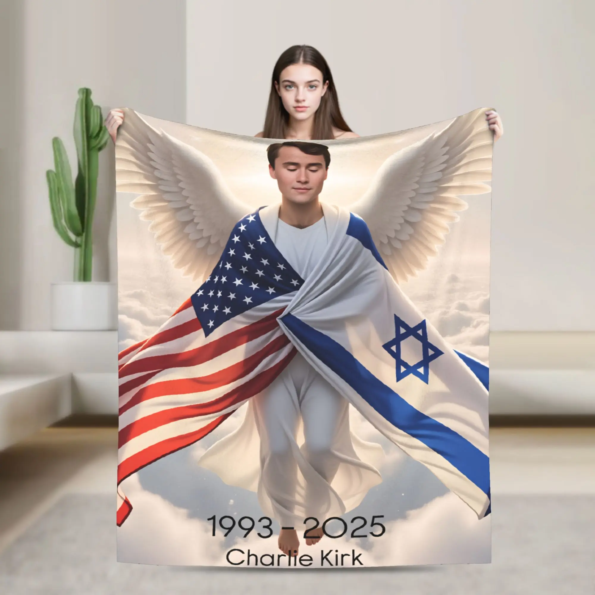 Charlie Kirk  Angelic Advocate Fleece Blanket  Funny Throw Blanket for Home Hotel Sofa  150*125cm Bedspreads