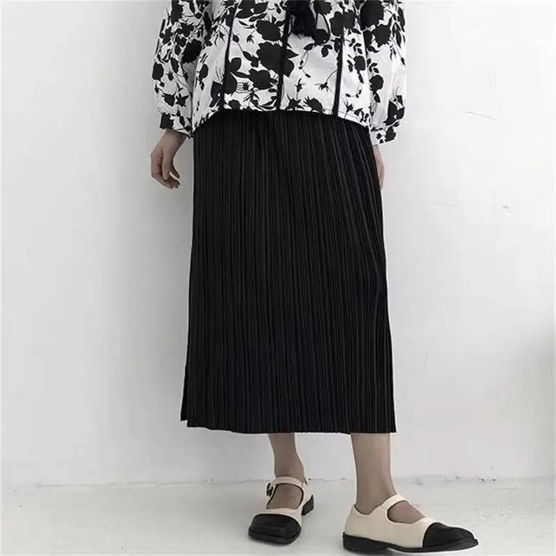 Ladies' Skirt Summer New Fashion Trend Personality Pleated Skirt Slit Design Casual Loose Straight Tube Large Skirt