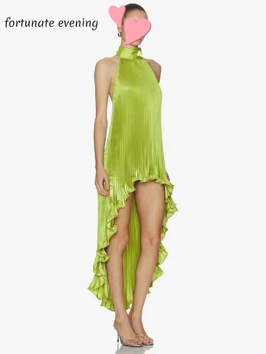 

Fortunate Evening Elegant Vintage Sweet Green Ruffle Asymmetrical New Customized Formal Occasion Prom Dress Evening Party Gowns