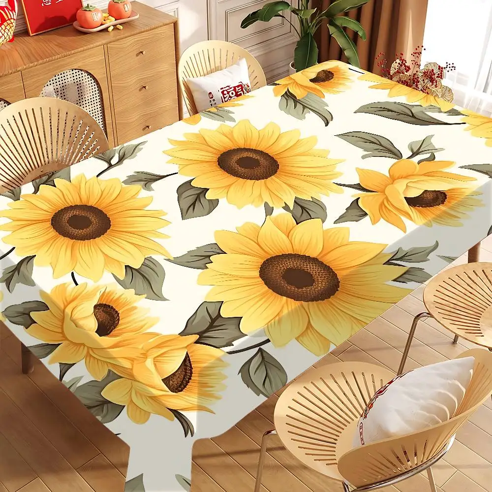 Mantel de girasol, impermeable, a prueba de aceite, resistente a las manchas, rectangular y fácil de limpiar