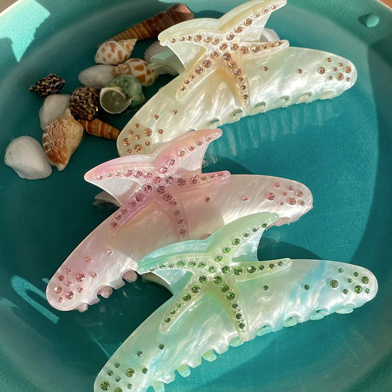 

YHJ Starfish Hair Claw for Women Rhinestone Acetate Claw Clip Vacation Jewelry Hair Clip Trendy Claw Clips Hair Accessories