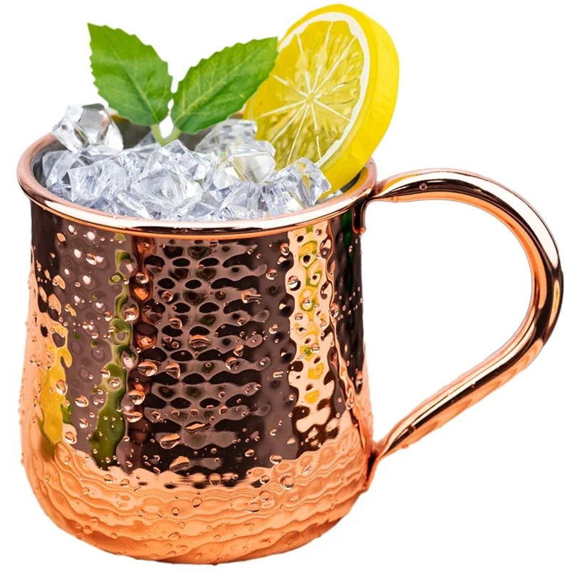 2025New Cocktail Wine Cup Moscow Mule Mug Stainless Steel Hammered Copper Plated Beer Cup Coffee Bar tools Drinkware for Ramadan