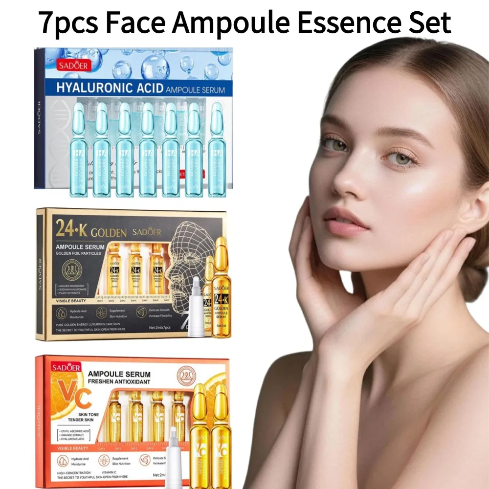 7pcs FHyaluronic Acid Facial Essence Ampoule Serum Set Nicotinamide Moisturizing Hydrating Skin Repair Smooth Skin Care Serum
