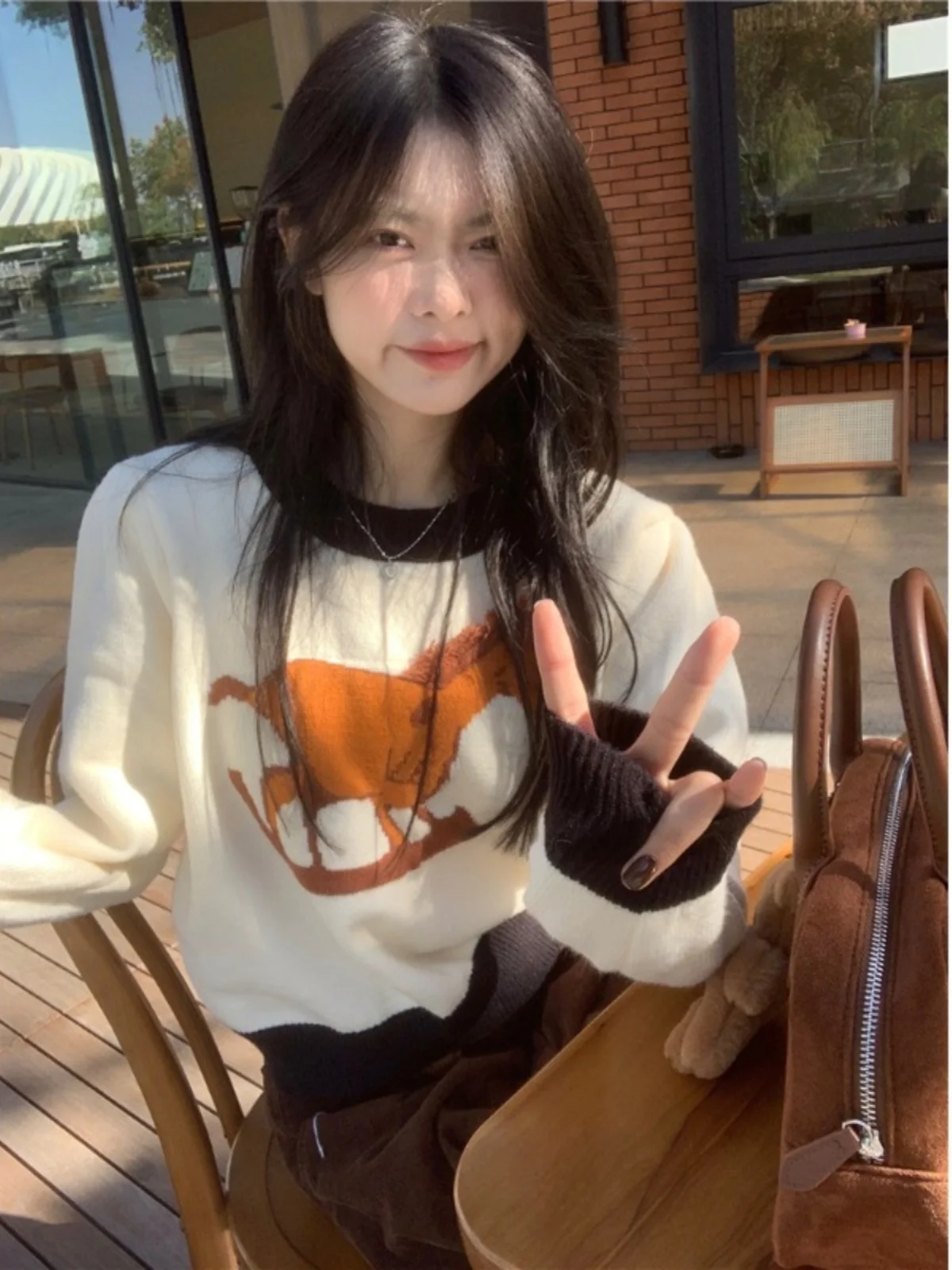 

Soft Cozy Cartoon Color Blo Lazy Sle Women's round Ne Knitted Sweater Autumn Winter New Arrival Sweet Sle Loose...