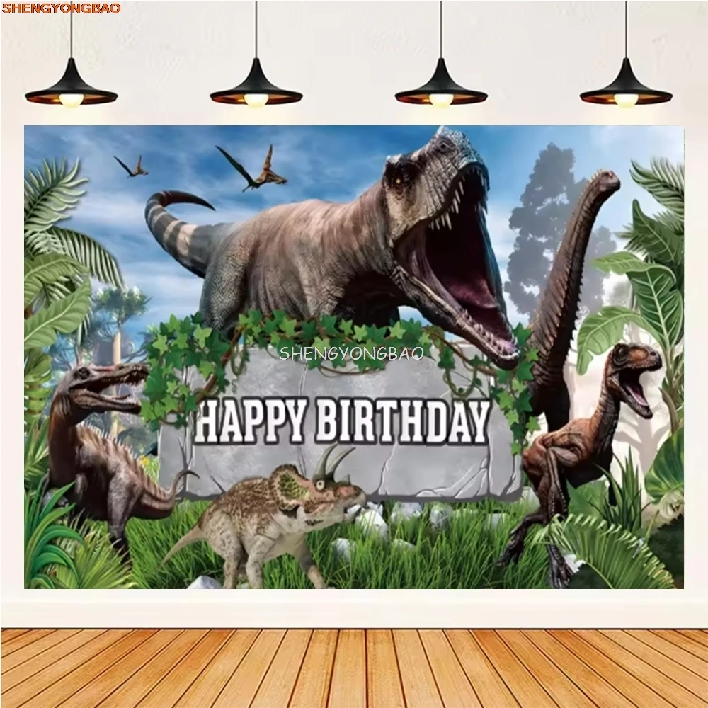 

Tropical Jungle Dinosaur Birthday Party Background Jurassic Park Woodland Tyrannosaurus Baby Shower Photography Backdrops RF-98