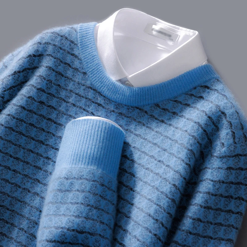 Suéter de cachemira de cuello redondo para hombre, Jersey Jacquard suelto a juego, camisa de fondo de punto de lana, otoño e invierno, nuevo