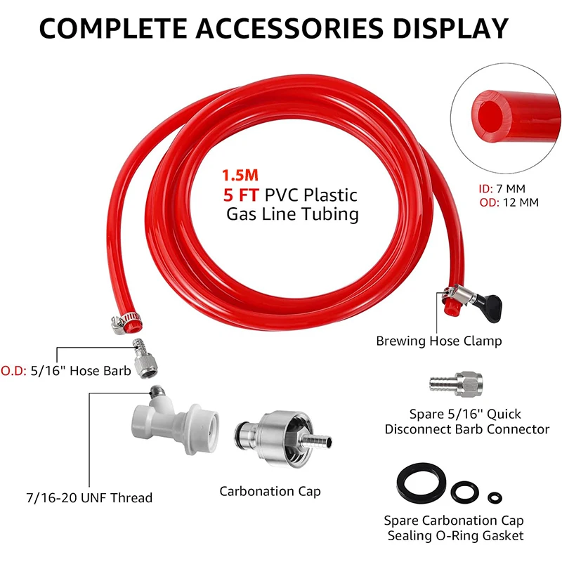 Carbonation Cap Ball Lock Gas Line Stainless Steel PET Bottle Carbonation Cap 1.5M Tube 5/16’’ Barb For Beer/Soda Water Making