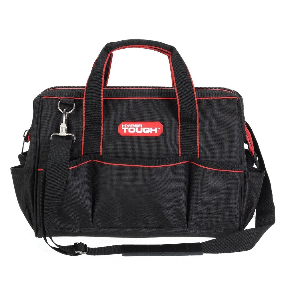 حقيبة أدوات متينة مقاس 15 بوصة مع 8 جيوب داخلية بتصميم فم كبير وحزام كتف قابل للتعديل وسهل النقل