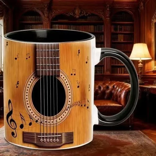 Bestseller Coffee Mug Creative Guitar Pattern Ceramic Mug, Music School Student Birthday Drink Mug Musician Coffee Best Gift