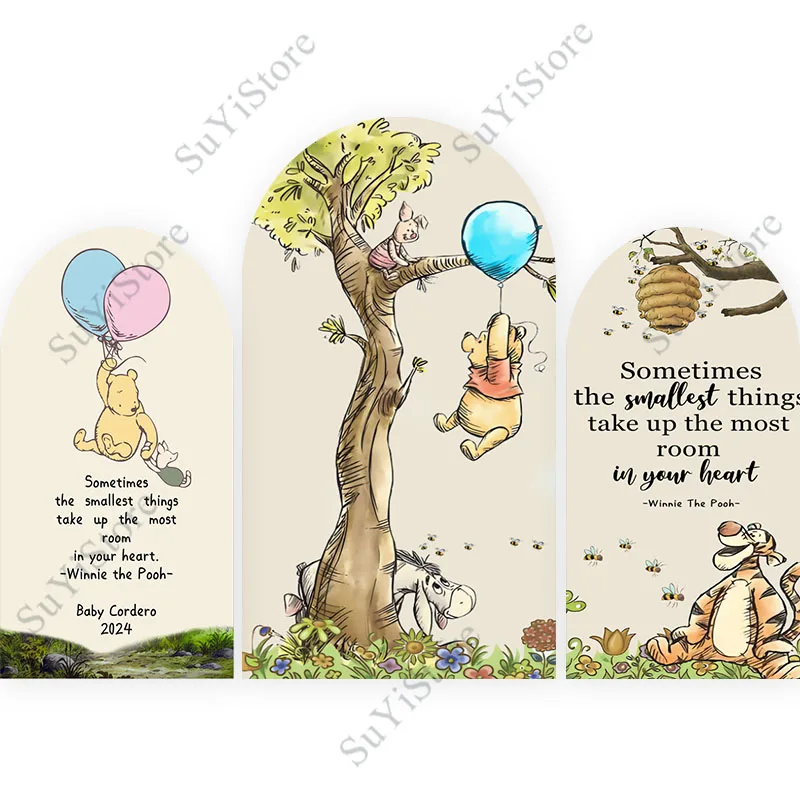 Winnie The Pooh Arch Backdrop Beige Color Kids Birthday Party Decoration Wall  Custom Photography Background For Photo Props