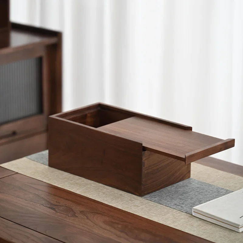 Black walnut box, all solid wood wooden storage box, tenon and mortise structure, retro nostalgic pull-out cover, push-pull cove