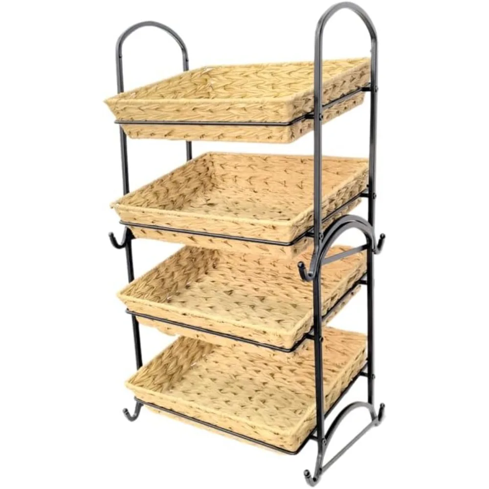 Stackable Rattan Snack Display Rack | Multi-Function Candy Organizer Shelf for Store & Home Use