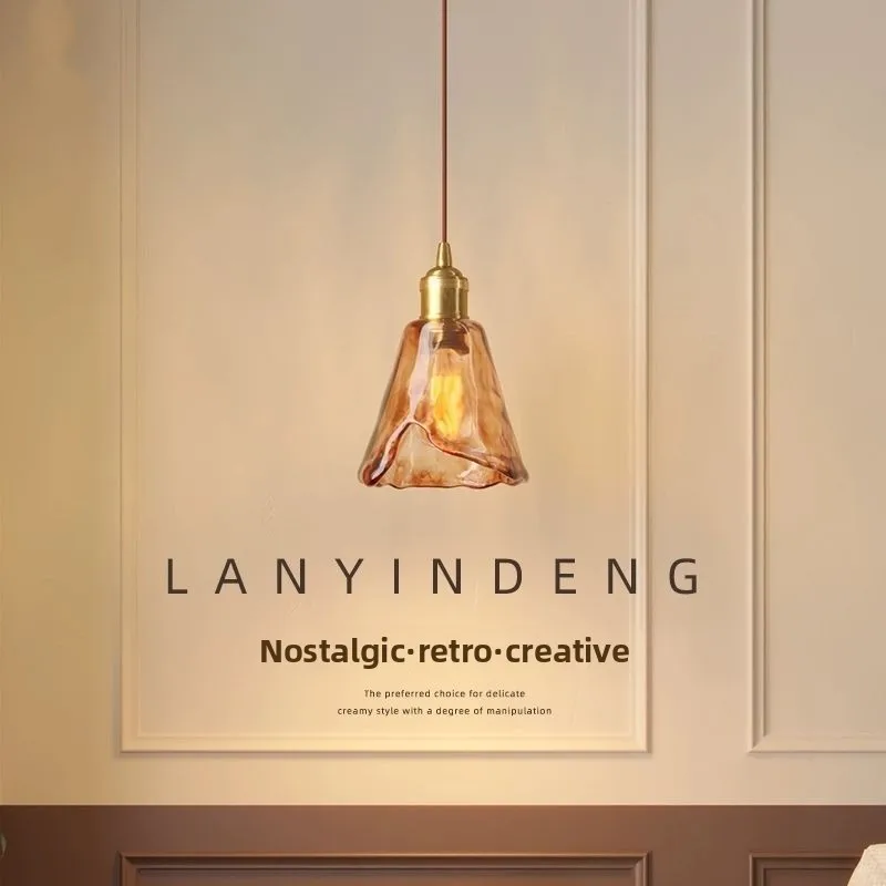 

classical amber bedroom bedside copper ceiling pendant light wall lamp Retro indoor lighting home decoration glass lampshade E27