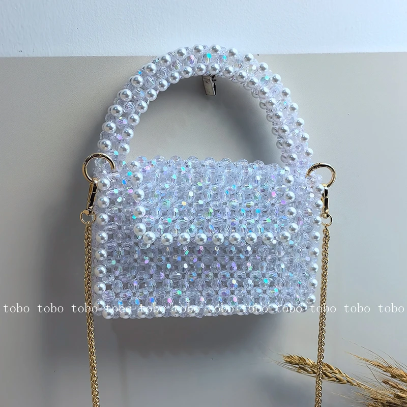 Fantasy Bling Transparent Beaded Wallet Small Women\'s Bags Retro Chain Cosmetic Bag for Makeup Cute Luxury Designer Handbags