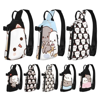 Pfirsich und Goma Mochi Katze Bubble Tea Umhängetaschen Brust Kreuz Brusttasche diagonal lässig Umhängetasche Reisetasche