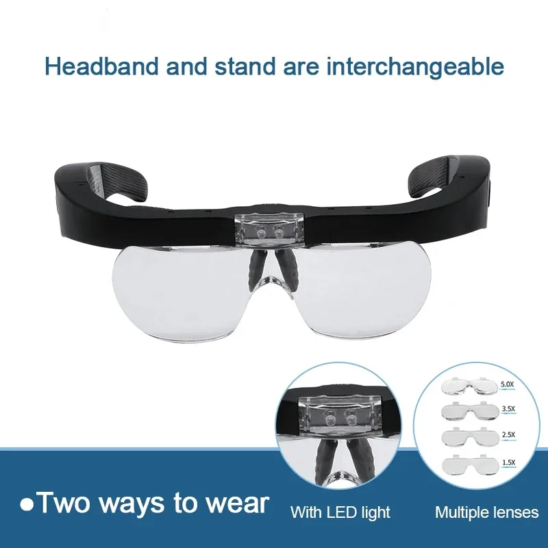 Rechargeable Head Magnifier Glasses Magnifier with LED Light Jeweler Headband Magnifier Eye Glasses Optical Glass Tool