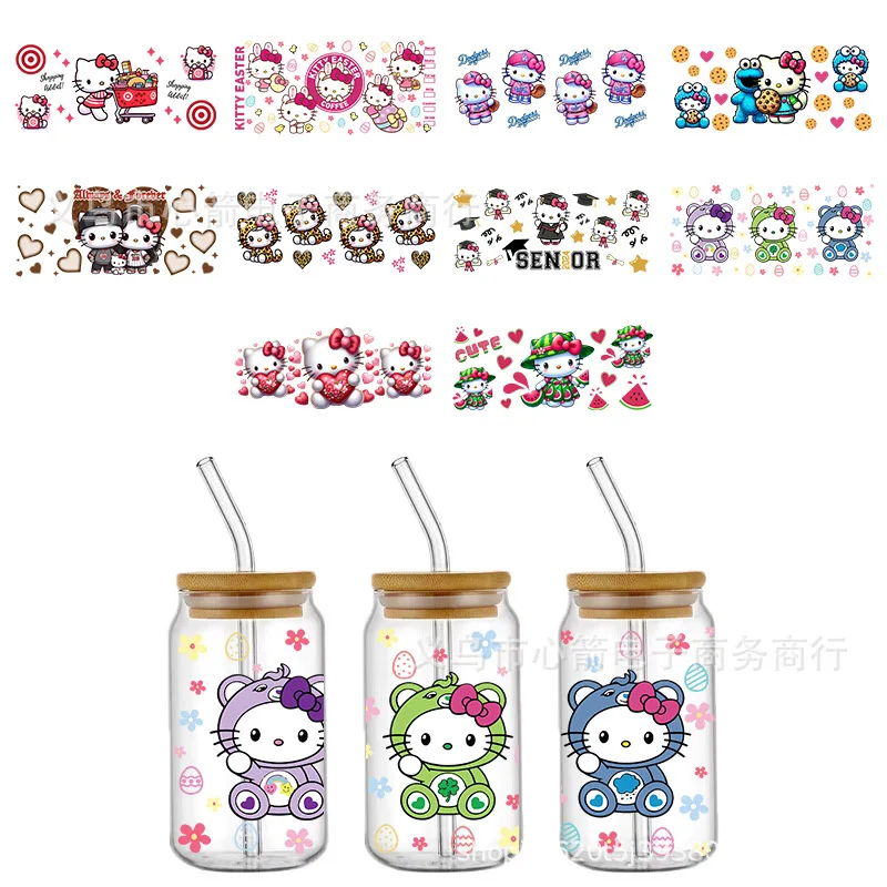 

Hello Kitty UV DTF transfer crystal transparent sticker waterproof scratch-resistant cartoon wholesale cross-border