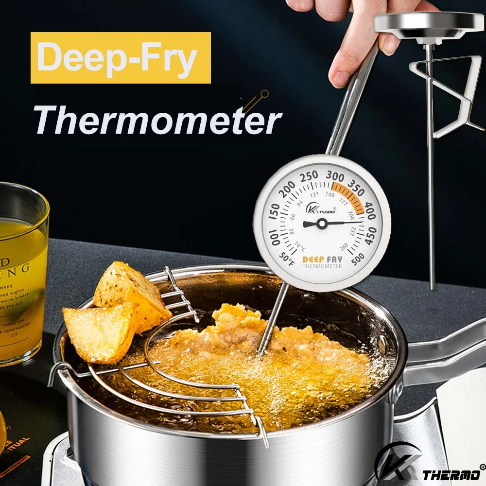 

KT Stainless Steel Deep Fry Thermometer Adjustable Clamp Candy Meat BBQ Cooking Kitchen Temperature Meter Probe Dial Tool